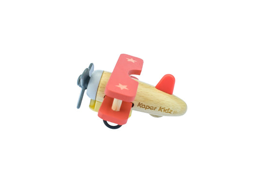 Kaper Kidz Red Wooden Pull Back Biplane | Beech Wood Toy