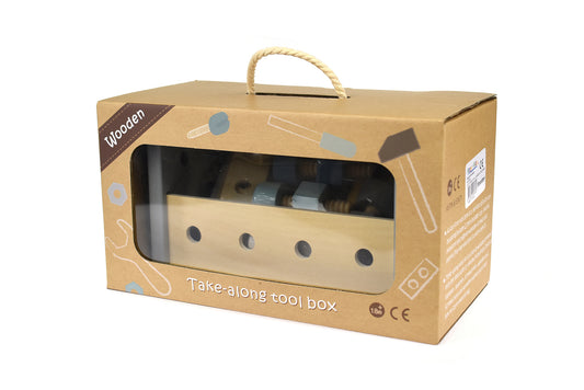 Kaper Kidz wooden toolbox and bench set versatile playset for toddlers at home.