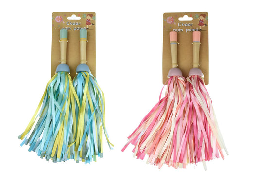 Wooden Cheer Pom Poms | Vibrant Fabric Streamers & Smooth Handle