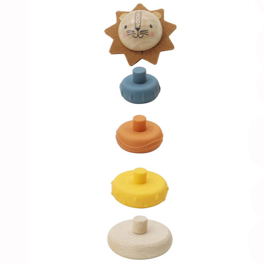 Ecostack Wooden Lion Stacking Rings Toy for Toddlers, promotes fine motor skills and creativity.