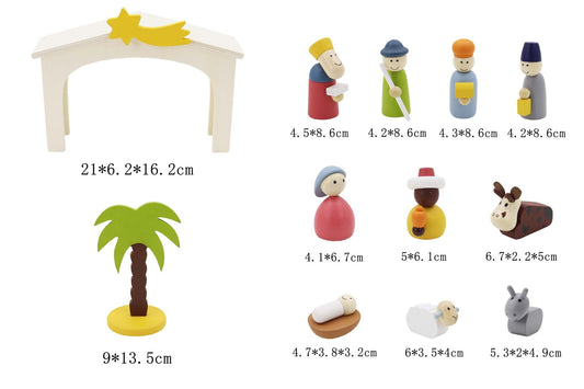 Wooden Nativity Playset featuring 16 pieces for creative Christmas storytelling and holiday-themed imaginative play