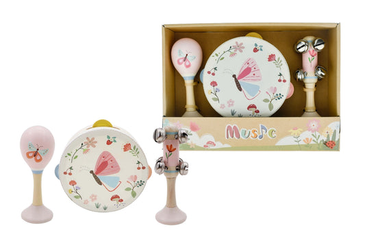 Wooden Spring Insect Butterfly Music Set | Pink 3-Piece Instruments