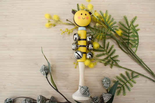 Wooden Bee Bell Stick | Yellow & Black Melodic Toy for Toddlers