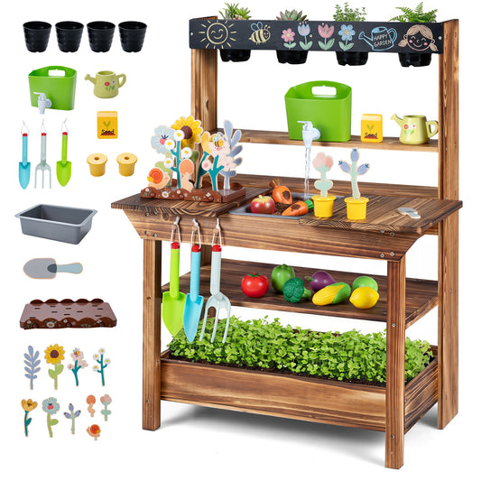 Brown Wood Mud Kitchen | Faucet Sink Planter & Garden Play
