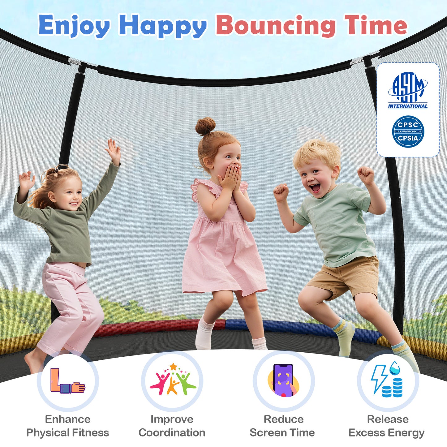 Multicolour Heavy Duty Outdoor Trampoline | High Bounce & Stability
