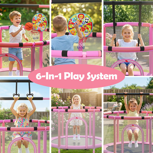 Costway 6-in-1 Toddler Trampoline with Swing Basketball Hoop and Toys-Purple