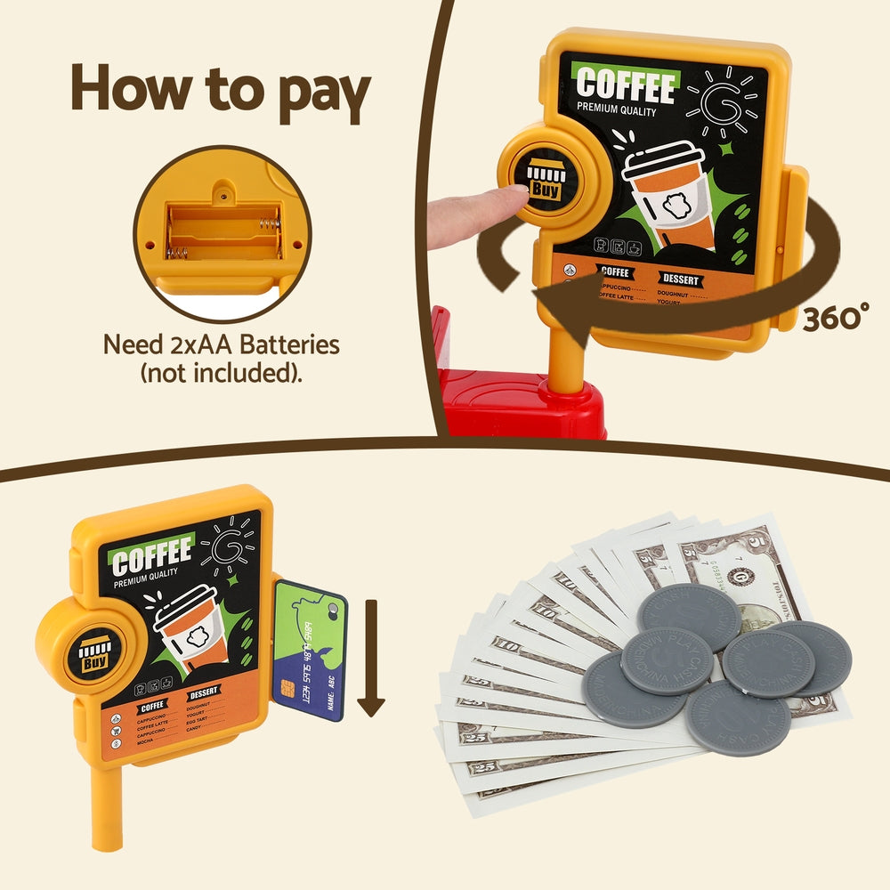 Keezi Kids Pretend Role Play Toy Coffee Shop with Coffee Maker Machine Play Money Food Tea Party Set Keezi Kids Pretend Role Play Toy Coffee Shop with Coffee Maker Machine Play Money Food Tea Party Set