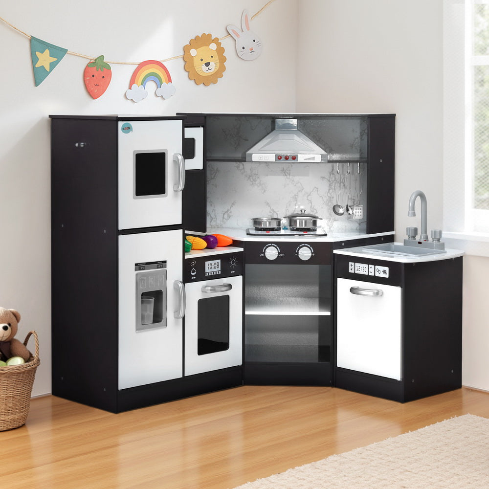 Keezi Kids Kitchen Play Set Wooden w/Sounds Lights Black