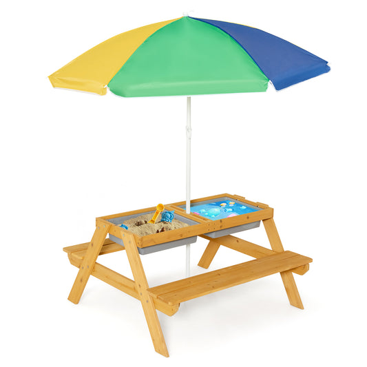 3 In 1 Water Sand Picnic Table | Adjustable Umbrella | Blue Green