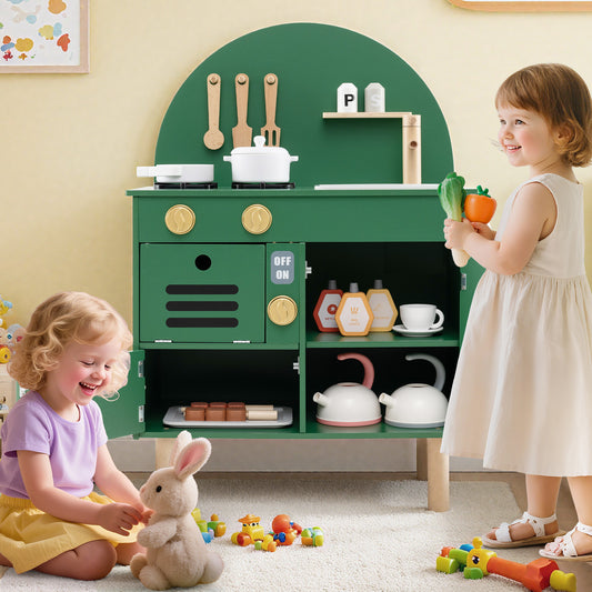 Green Wooden Play Kitchen Set | Stoves Faucet & Clicking Knobs