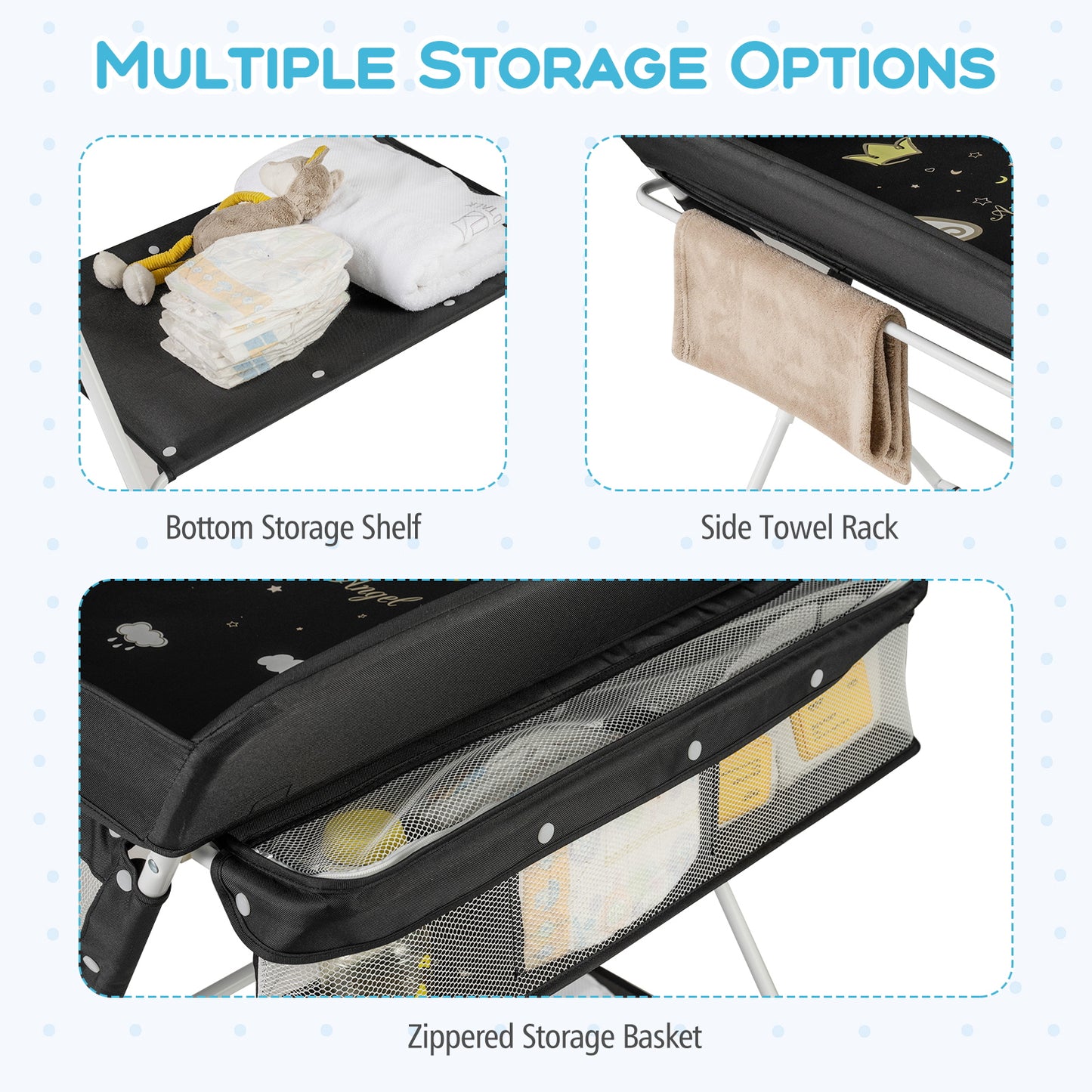 Black Portable Baby Changing Table | Foldable With Storage & Wheels