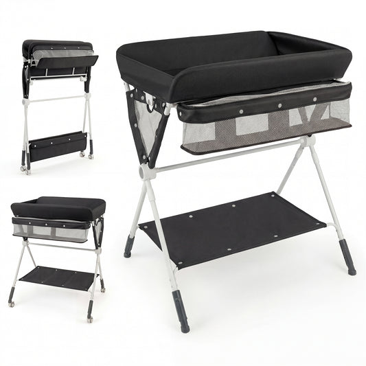 Black Portable Baby Changing Table | Foldable With Storage & Wheels