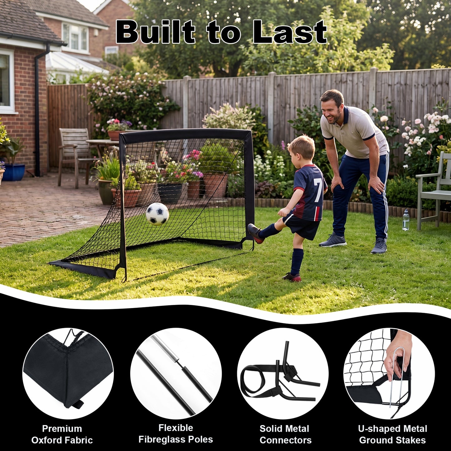 Black Portable Pop-Up Football Goals Set of 2 | 120x92cm
