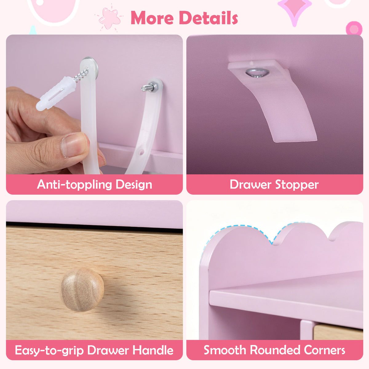 Pink Kids Vanity Set | Lighted Mirror Shelves & Storage Stool