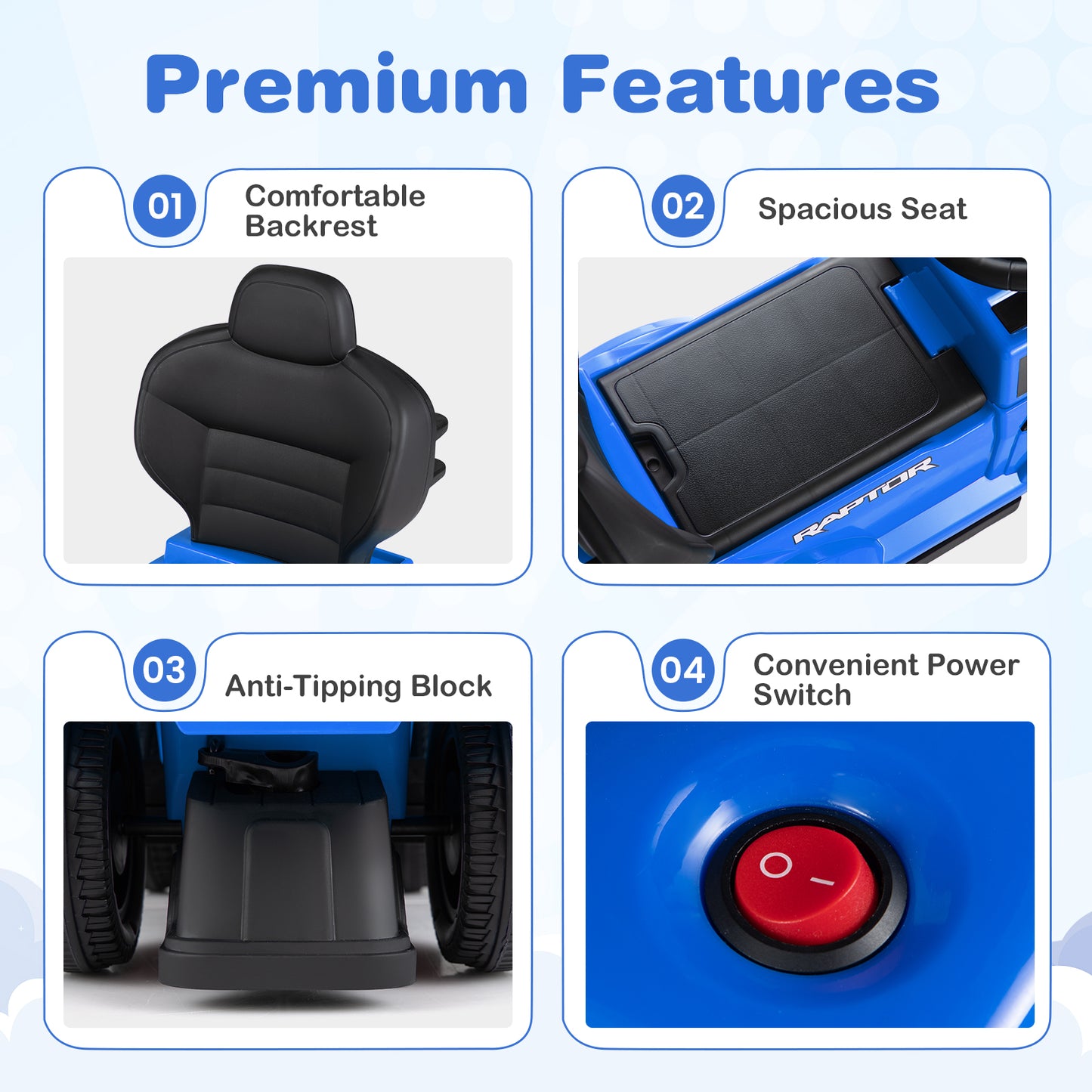 Blue Ford 3 In 1 Toddler Push Car | LED Lights & Sounds