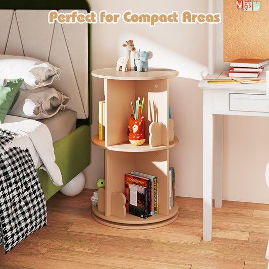 360° Rotating Bookshelf | 2 Tier Kids Bookcase Bear Bookends