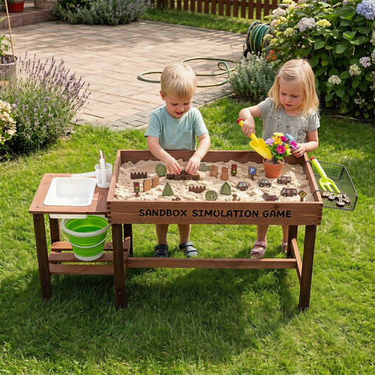 Kids Sand & Water Activity Table | Coffee Brown Wood with 33 Toys