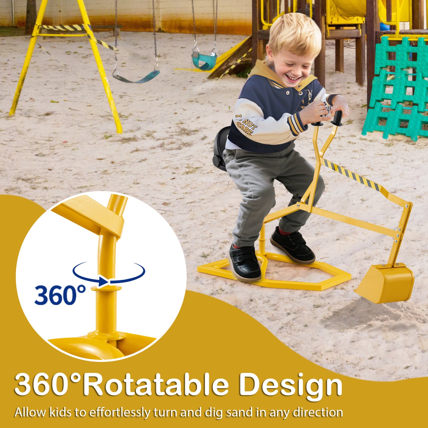 Yellow Sandbox Digger Toy | 360° Rotating | 2 Hand Controls