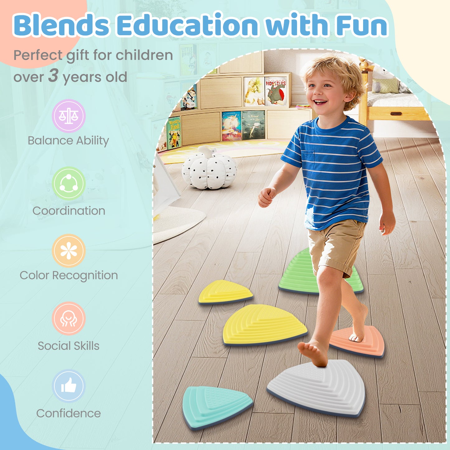 Multicolour Balance Stones Set With Storage Bag | Motor Skills