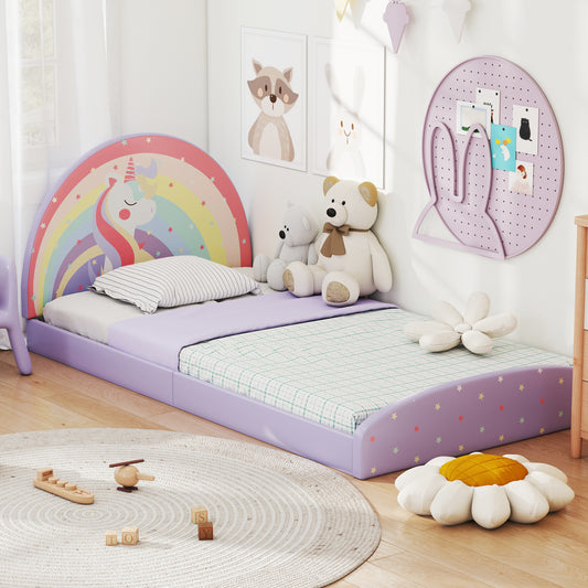 Low Floor Twin Bed Frame Purple Rainbow Unicorn Stars | 3+ Kids