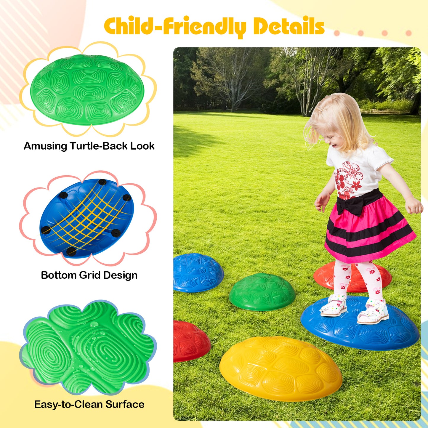 Stepping Stones For Kids Set Of 8 Turtle Themed Balance Stones Colourful