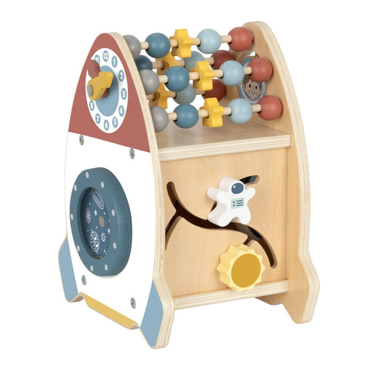Tooky Toy Wooden Activity Space Rocket for Toddlers, a fun and educational playset.