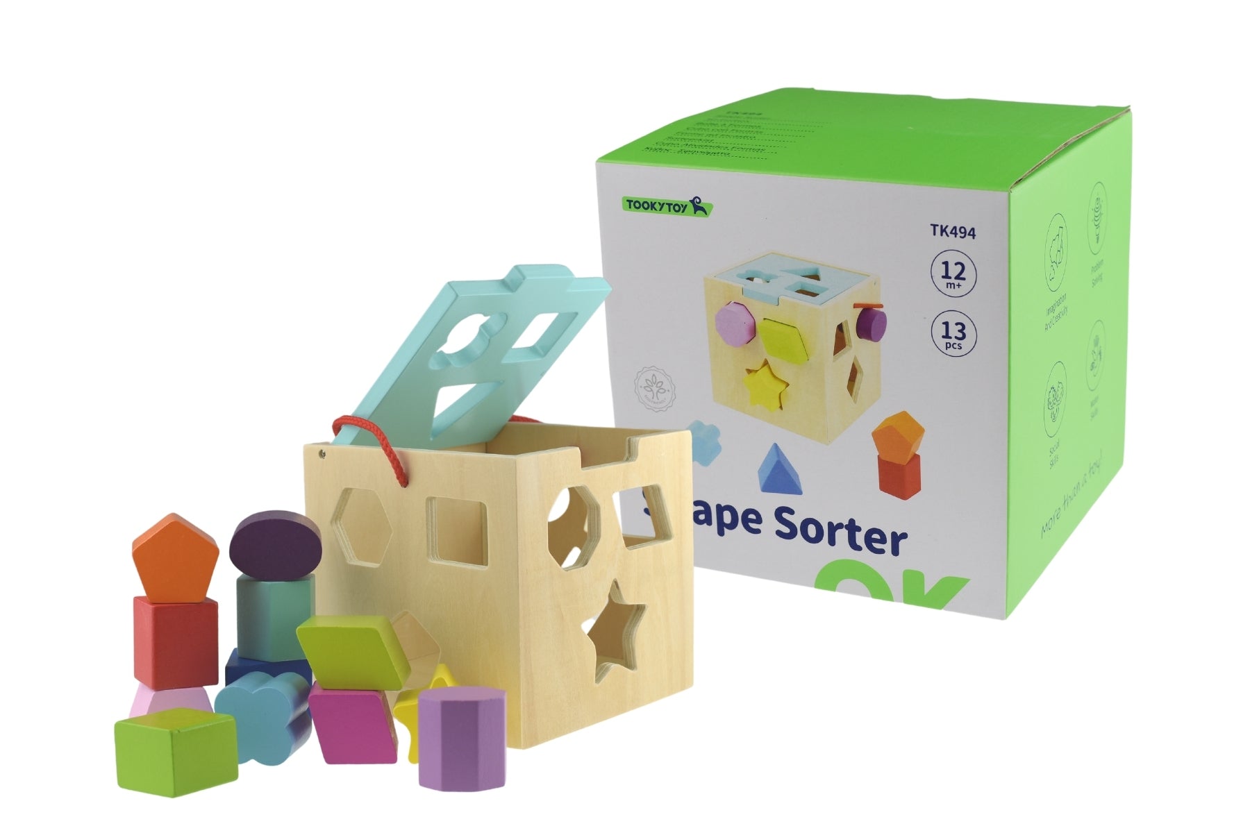 Shape Sorter With Wooden Blocks 12 Piece Fun Learning Toy
