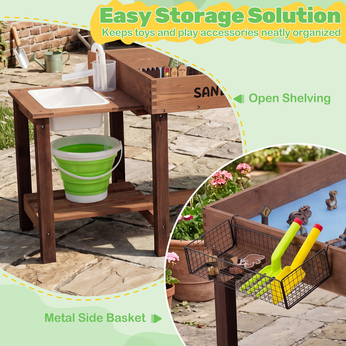 Kids Sand & Water Activity Table | Coffee Brown Wood with 33 Toys