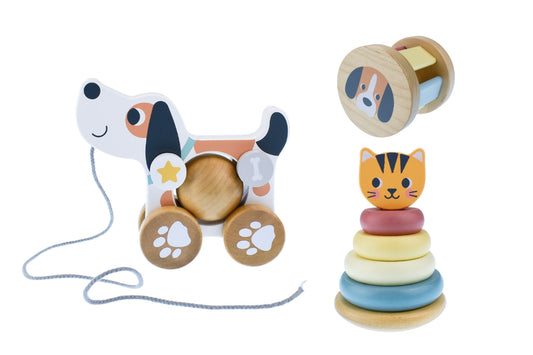 3 In 1 Baby Comforter | Colorful Wooden Rattle Gift Set