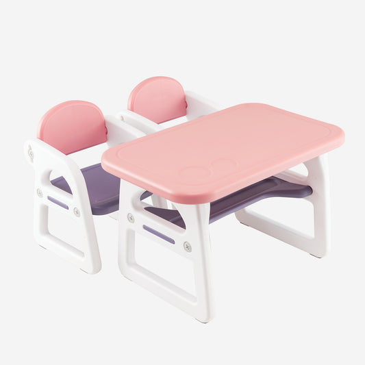 Pink Kids Table & 2 Chairs Set | Spacious Desktop & Storage