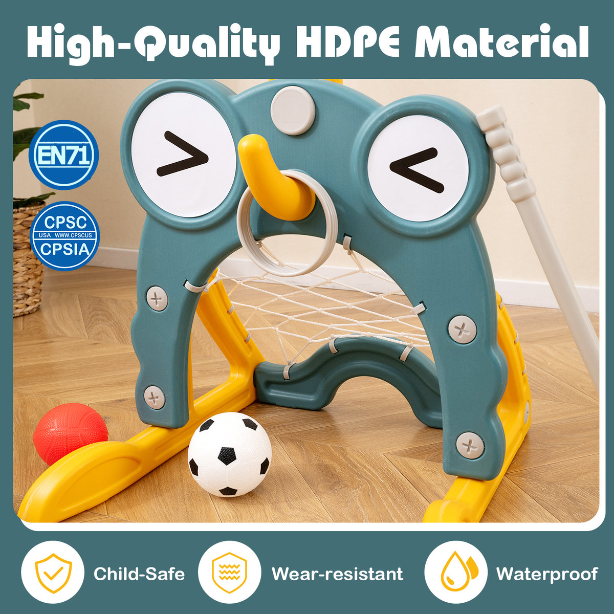 4-In-1 Kids Basketball Hoop Set | Green Yellow Toddler Sports