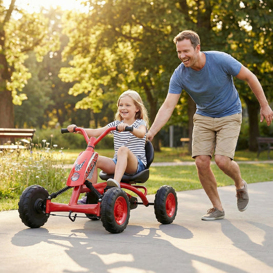 Red Pedal Go Kart | 4 Wheel Ride On Car | Adjustable Seat