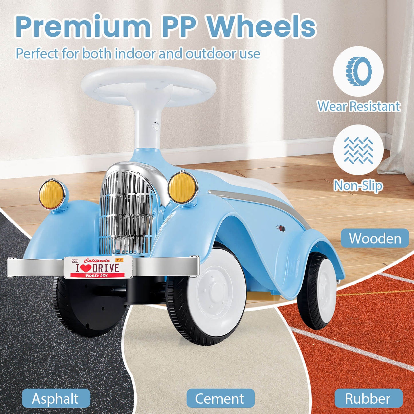 Blue Toddler Ride On Car | LED Lights Horn Storage Wheels