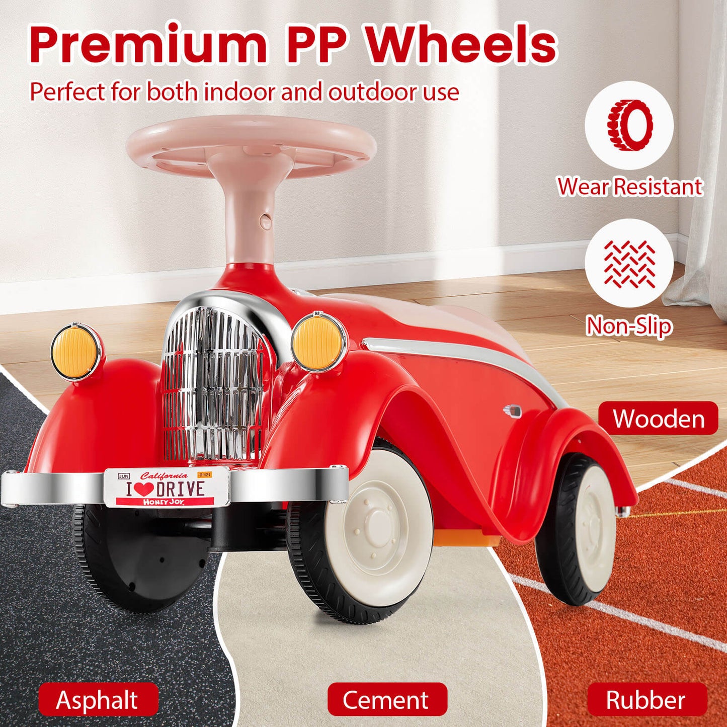 Red Toddler Ride On Car | LED Lights Horn Storage Steering