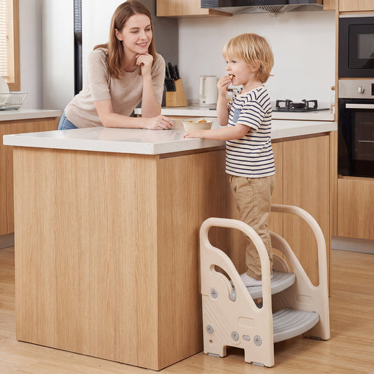Grey Toddler Step Stool | Adjustable 2-in-1 with Handles