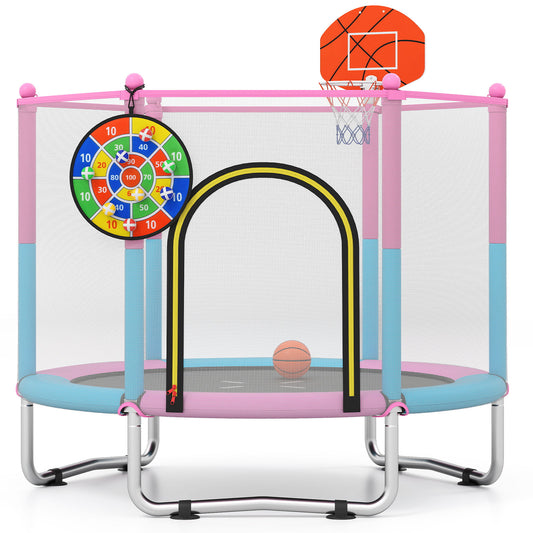 Macaron Toddler Trampoline | Pink Blue 3-in-1 Basketball Hoop