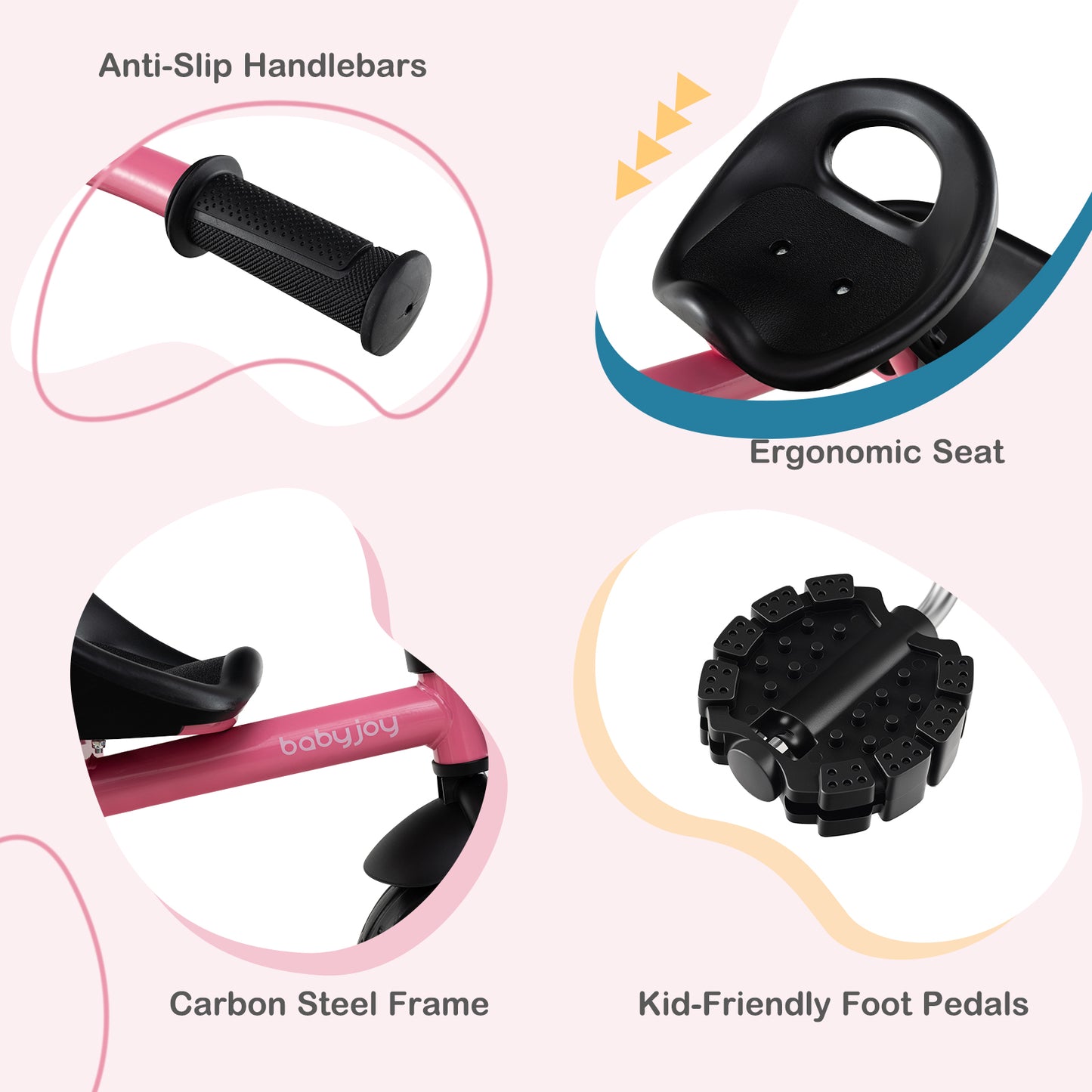 Pink Toddler Tricycle | Adjustable Seat | Storage Baskets