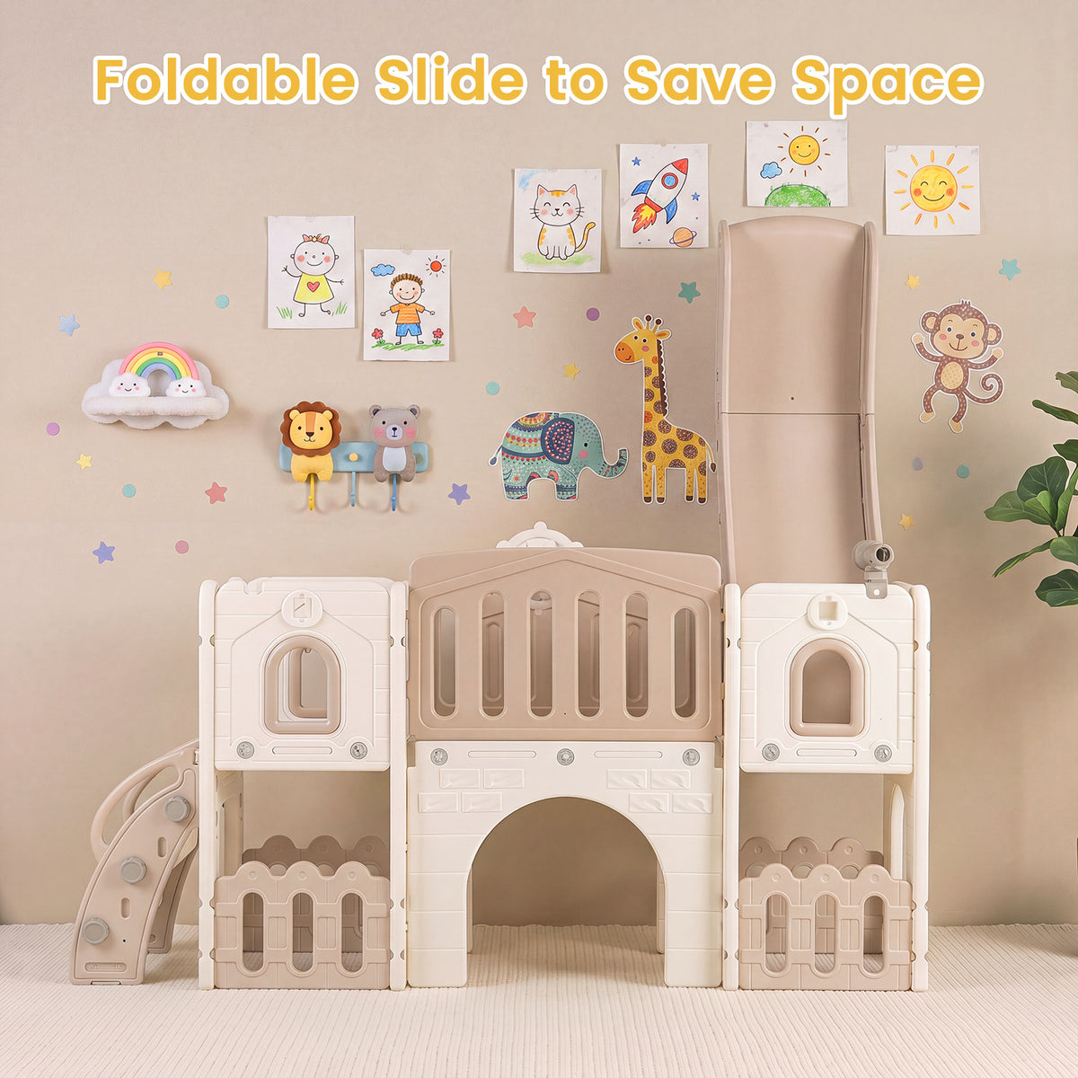Grey Kids Slide Playset | Basketball Hoop Music Box 9-in-1