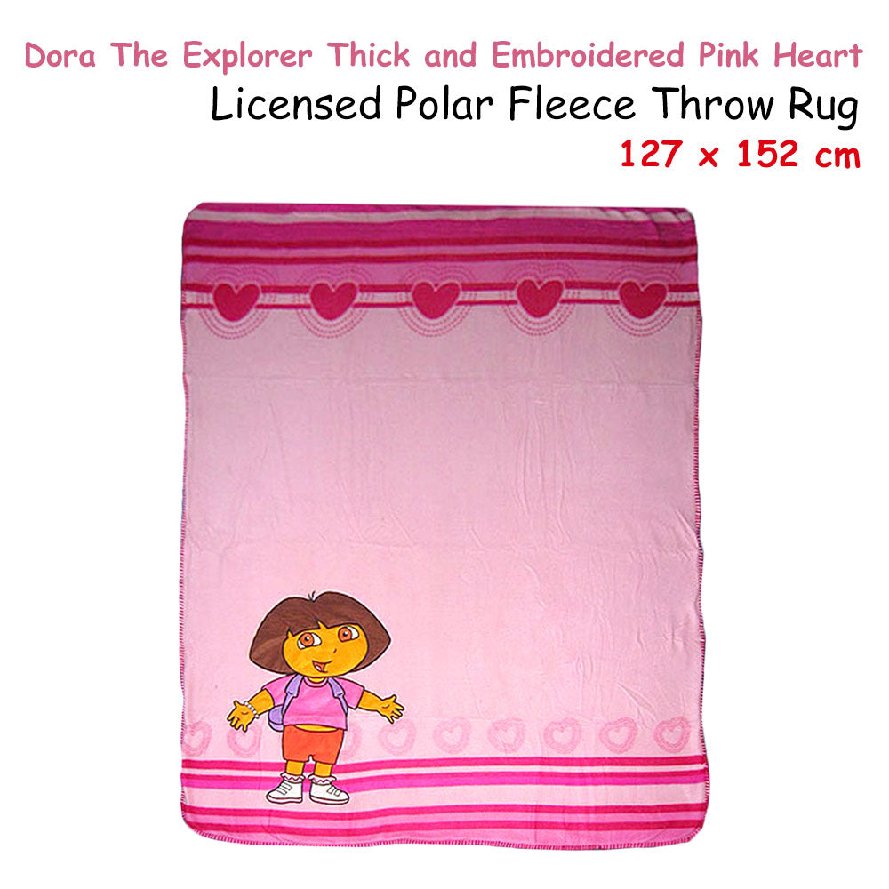 Dora Explorer fleece throw rug by Caprice with pink heart design for cozy kids decor.
