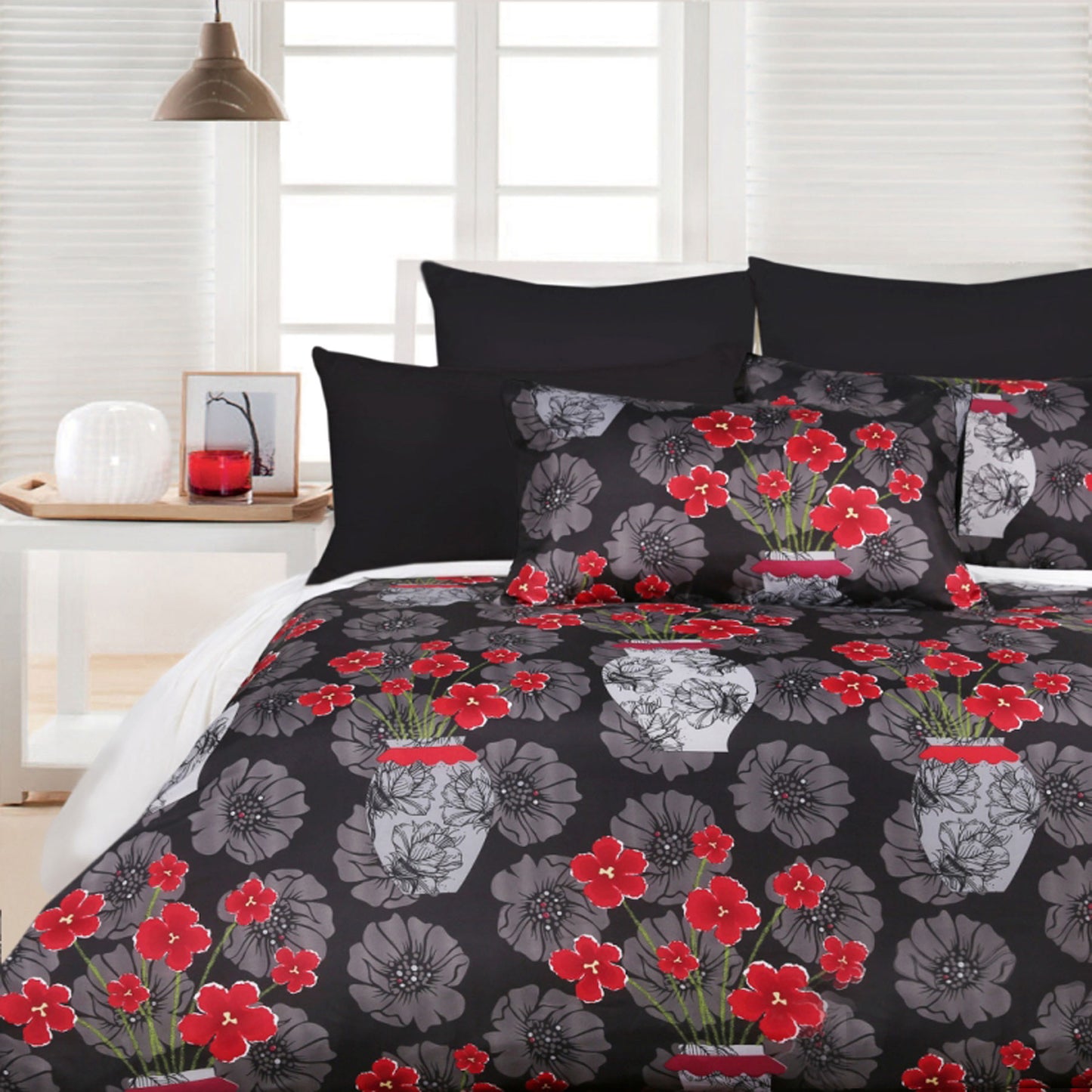 Single size floral black quilt cover set in soft microfiber for childrens bedroom decor.