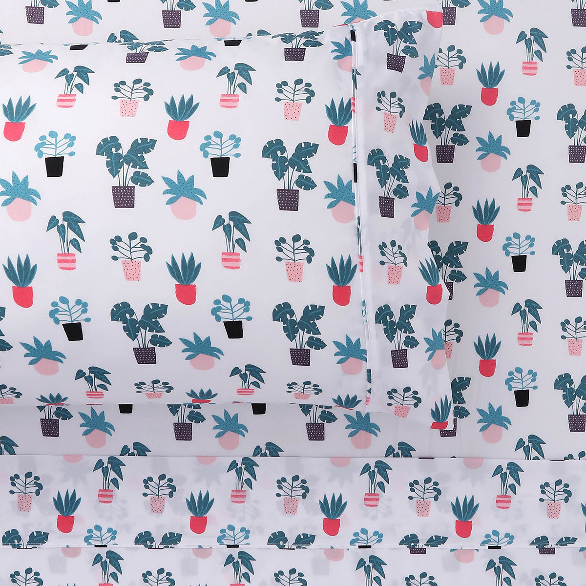 Vibrant plant-themed kids sheet set for King Single beds, adding fun and color.