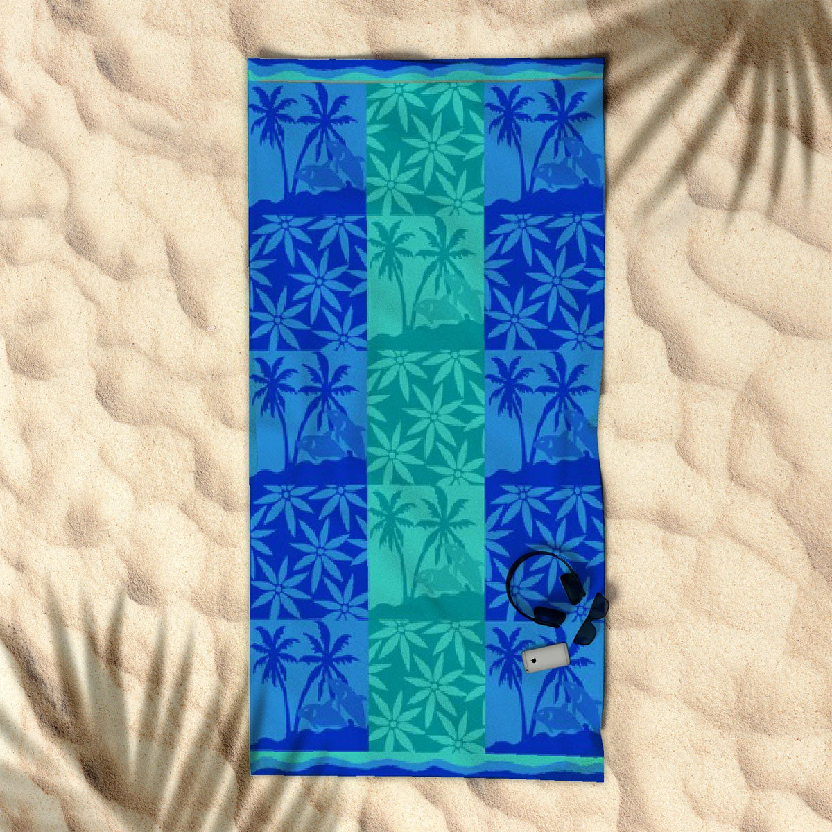 Blue Palm Tree Kids Beach Towel | Soft cotton, premium quality for childrens beach or home.