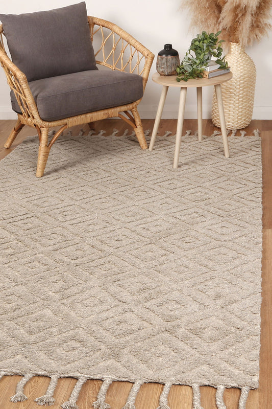 Colorful geometric tribal wool blend kids rug, 160x230cm, ideal for playrooms or bedrooms.