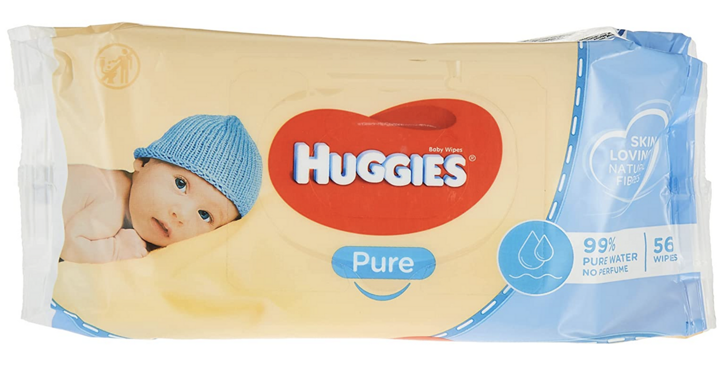 Huggies Pure Unscented Baby Wipes 56 Pack - Gentle skincare essential for childrens hygiene.
