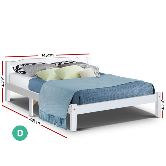 Artiss LEXI Double Bed Frame | Solid Pine Wood, White - Kids charming and sturdy bed.