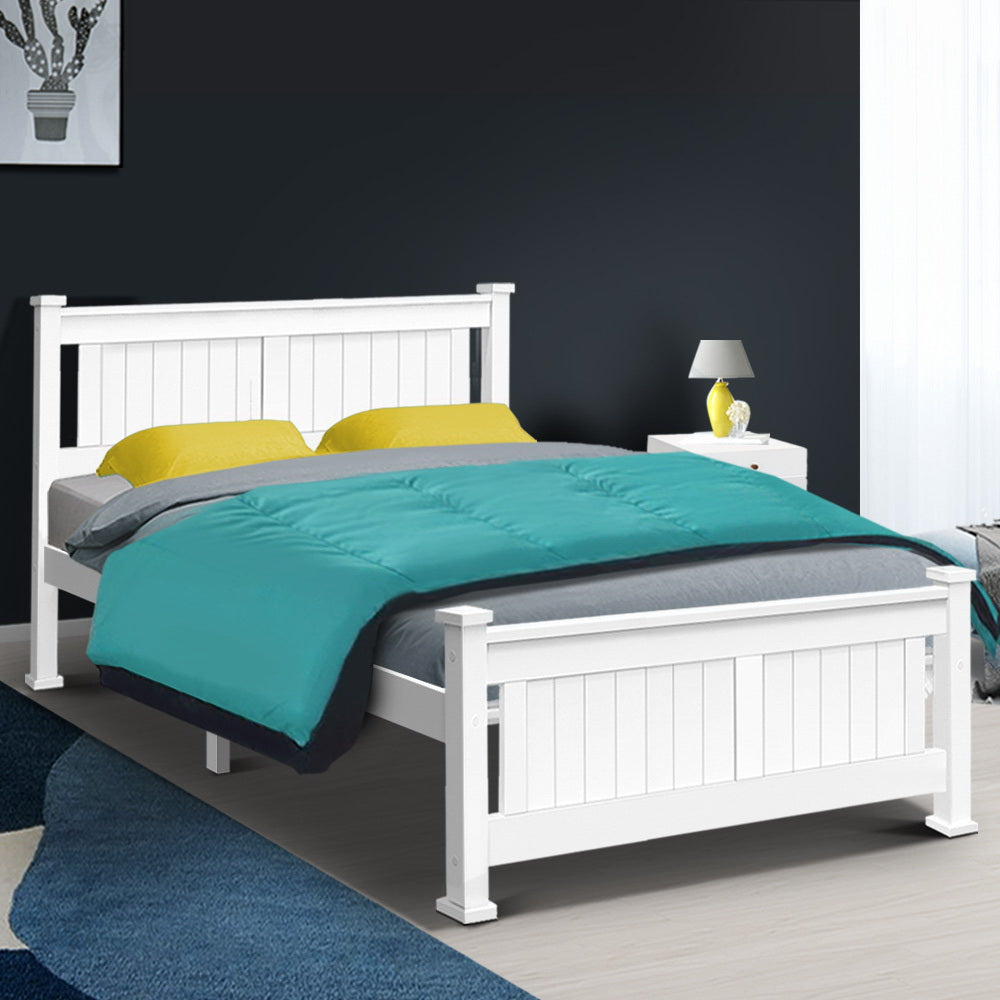 Artiss Double White Pine Wood Bed Frame, sturdy and stylish for kids comfort and safety.