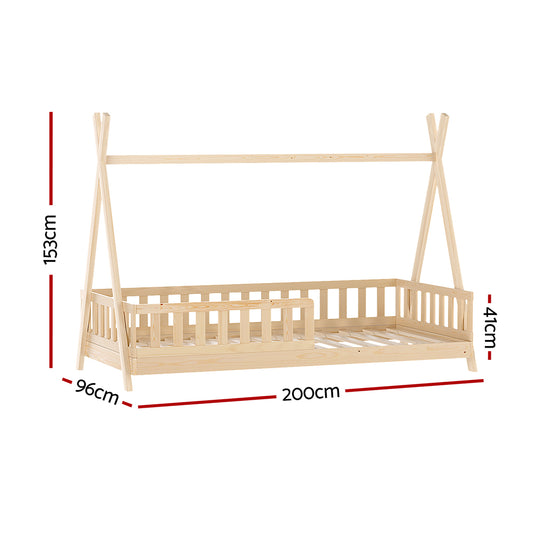 Artiss Kids Pine Wood House Bed Frame - Single Size for playful bedroom decor.