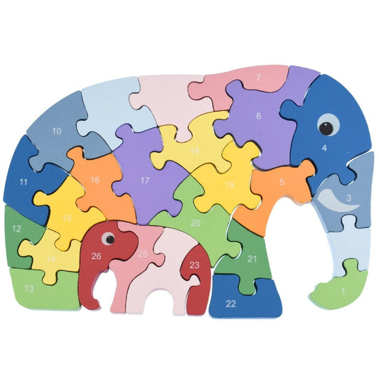 elephant-themed alphabet puzzle features chunky pieces for easy handling and educational play.