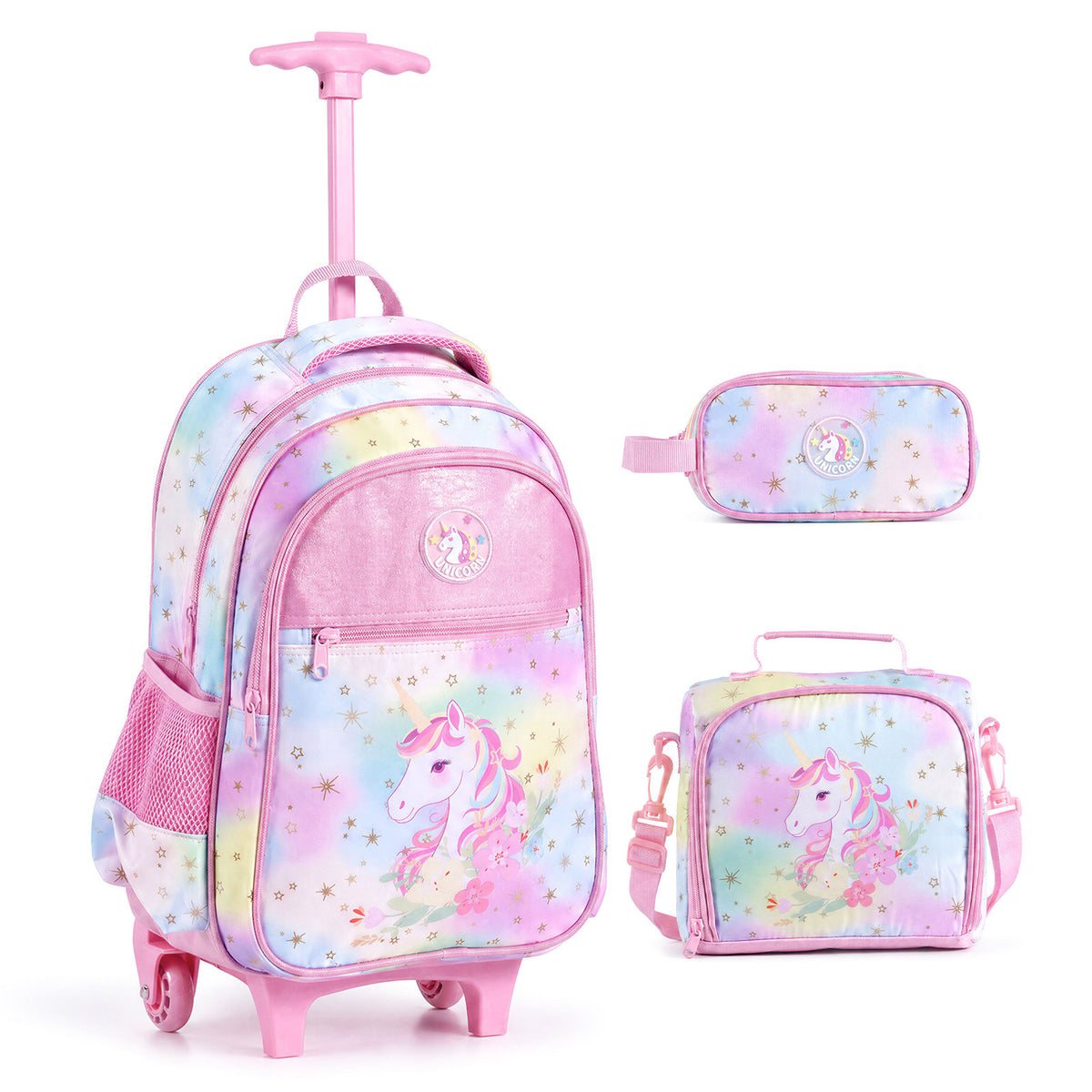 Costway Wheeled Backpack with Lunch Box and Pencil Case-Multicolour