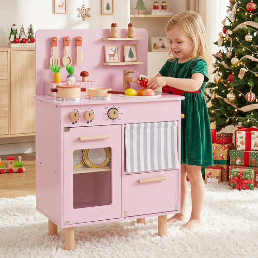 Pink Wooden Play Kitchen Set | Role Play Toy for Kids